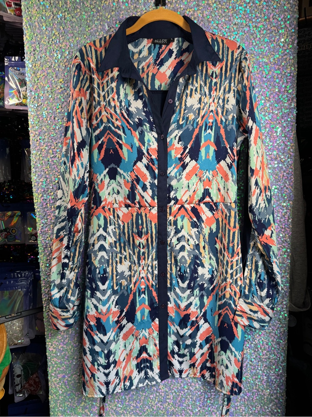 Alloy Navy Multicolor Abstract Print Button-Front Women’s Dress